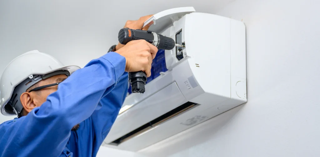 ductless ac repair in progress