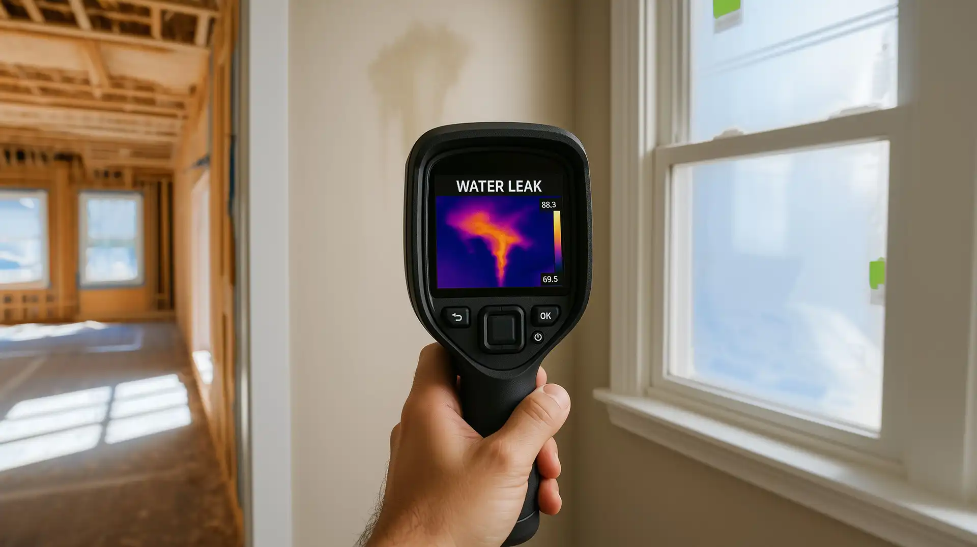 leak detection equipment in use on wall