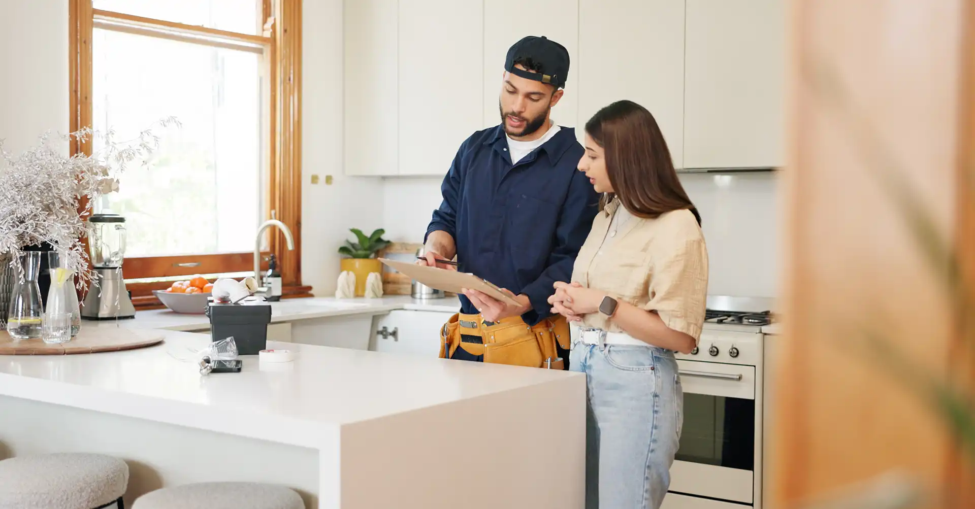 plumbing replacement discussing with homeowner