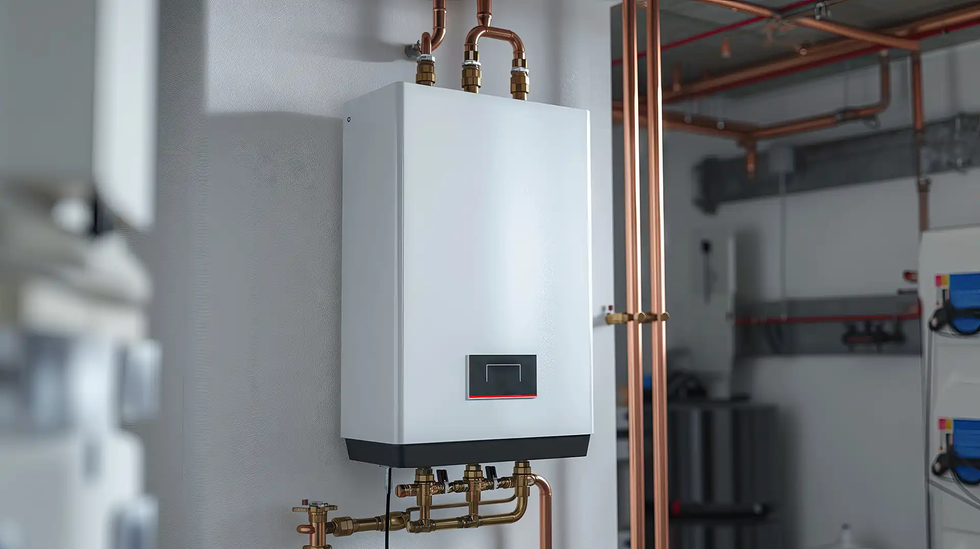 tankless water heater installed in garage